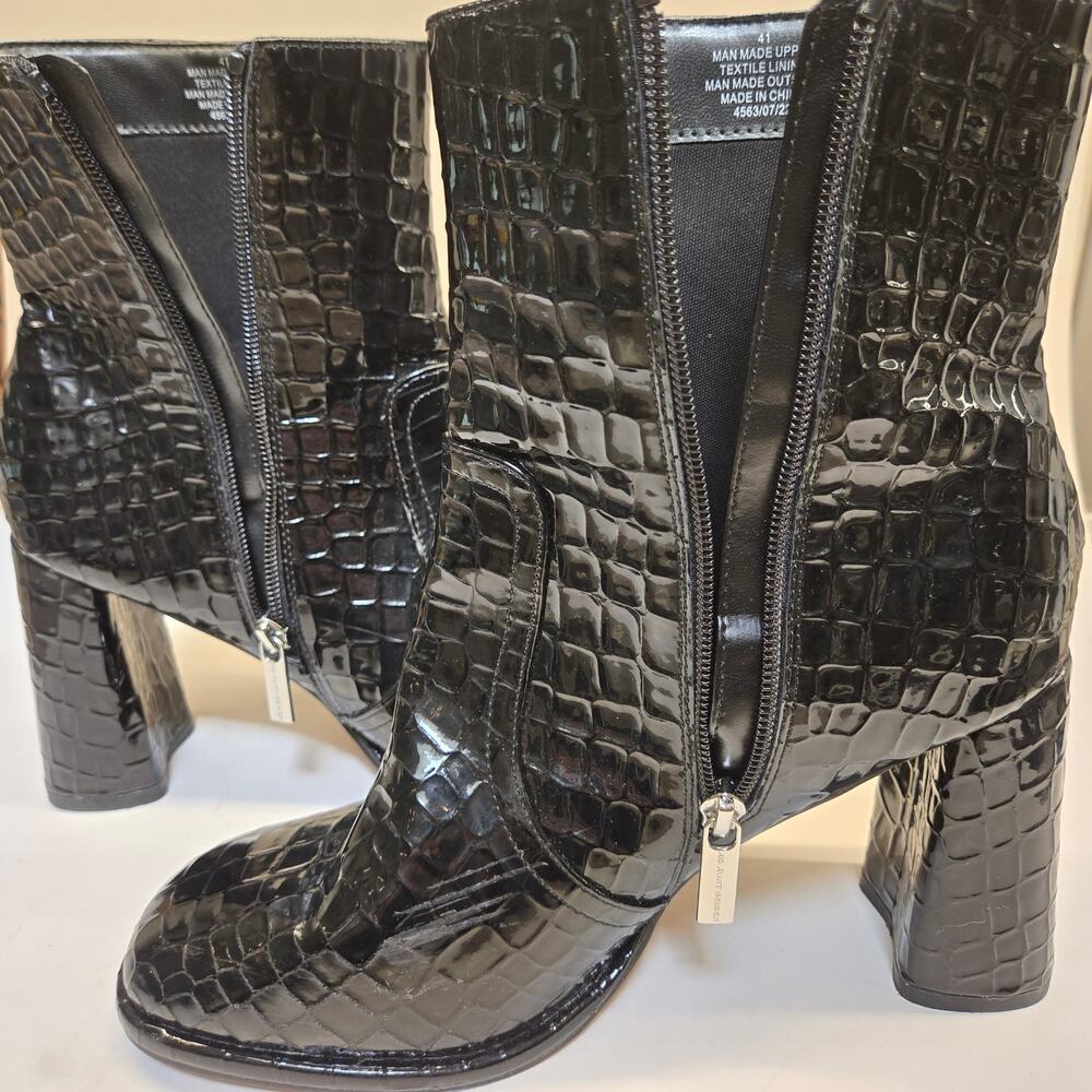 Kurt Geiger Timber Black Croc Boots Sz 41 US 10 Glossy Vegan Block Heel Edgy - Picture 7 of 15